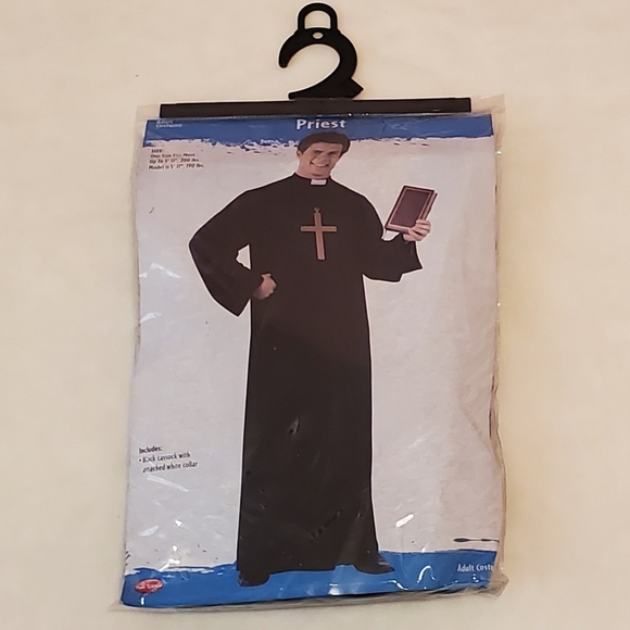 Men's OS Priest Costume (Black Cassock w/Attached White Collar) - Picture 1 of 4